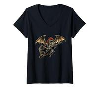 Mujer Punk Rock'n Roll Goth Grunge Dragon Guitarra Banda Rock Music Camiseta Cuello V