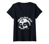 Mujer Punks Not Dead Punk Rock Skull Style Punk's Anarchy Rocker Camiseta Cuello V