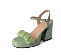 Mujer Punta Abierta Destalonadas Sandalias De Verano Tacón Alto En Bloque Sandalias De Plataforma Correa Al Tobillo Zapatos De Vestido De Fiesta De Graduación con Hebilla,Verde,38 EU