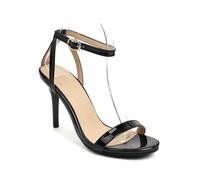 Mujer Punta Abierta Destalonadas Sandalias De Verano Tacón De Aguja Alto Sandalias De Vestir con Hebilla Cuero Charol Zapatos De Fiesta De Graduación De Una Banda,Negro,37 EU