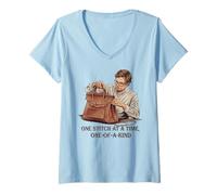 Mujer Puntada a Puntada Cuero Artesanal Exclusivo Camiseta Cuello V