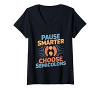 Mujer Punto Y Coma Prevención del Suicidio Pause Smarter Punto Y Camiseta Cuello V