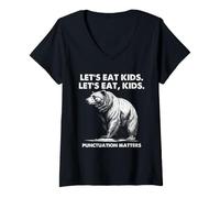 Mujer Puntuación Humor Gramática Broma para Maestros y Fans de Osos Camiseta Cuello V