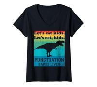 Mujer Puntuación Salva Vidas Gracioso Comamos niños Inglés Gramática Camiseta Cuello V