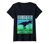 Mujer Puntuación Salva Vidas Gracioso Comamos niños Inglés Gramática Camiseta Cuello V