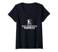 Mujer Puppet Master fácilmente distraído por marionetas divertido titiritero Camiseta Cuello V