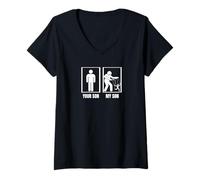Mujer Puppet Master: Tu hijo, mi hijo, papá, mamá, titiritero divertido Camiseta Cuello V