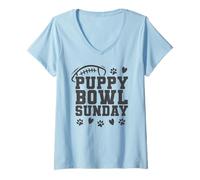 Mujer Puppy Bowl Sunday Super Football Game Party Dogs Amante de los Perros Camiseta Cuello V