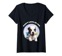 Mujer Puppy Don't Look At Me Vintage Camiseta Cuello V