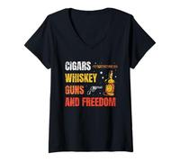Mujer Puros Whisky Armas Y Libertad Amante Camiseta Cuello V