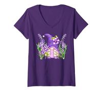Mujer Purple Awareness GNOME For Hippie Mom and Funny Gardener Camiseta Cuello V