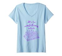 Mujer Purple Book Lover Flowers Es Demasiado no ficción afuera Camiseta Cuello V