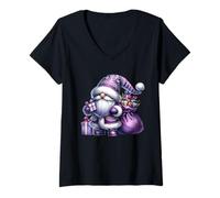 Mujer Purple Christmas GNOME Dad For Matching Family Funny Xmas Camiseta Cuello V