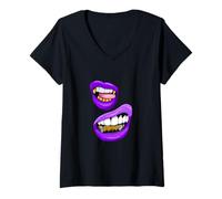 Mujer Purple Color Talk That-x2 Purple Graphic Camiseta Cuello V