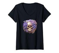 Mujer Purple Flower Mexico Skull Graphic For Women Floral Gothic Camiseta Cuello V
