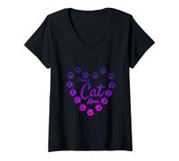 Mujer Purple Proud Cat Mom Heart Paw Prints Estética Lindo Camiseta Cuello V