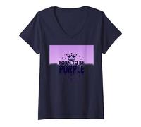 Mujer Purple Reign: Explosión Real de la Corona para los entusiastas Reales Camiseta Cuello V, Azul Marino, XXL