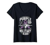 Mujer Purple Up For Military Kids Military Child Air Fighter Jet Camiseta Cuello V