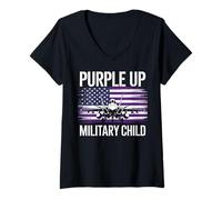 Mujer Purple Up For Military Kids Month Jet Fighter Military Air Camiseta Cuello V