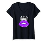 Mujer Púrpura Color Royal Kiss Purple Gráfico Camiseta Cuello V