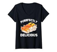 Mujer Purrfectly Delicious Kawaii Lindo Gatos Sushi Durmiendo Camiseta Cuello V