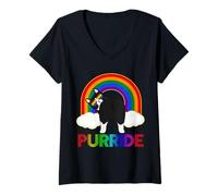 Mujer Purride Funny Cat Gay Pride LGBTQ Rainbow Sunglasses Camiseta Cuello V