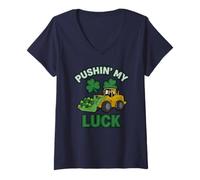 Mujer Pushin My Luck St Patrick's Day Funny Shamrock Party Boy Camiseta Cuello V
