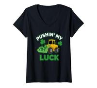 Mujer Pushin My Luck St Patrick's Day Funny Shamrock Party Boy Camiseta Cuello V