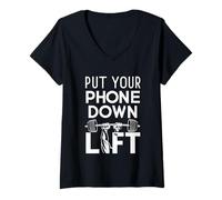 Mujer Put Your Phone Down And Lift |-- Camiseta Cuello V