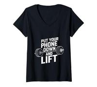 Mujer Put Your Phone Down And Lift |--- Camiseta Cuello V