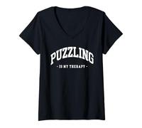 Mujer Puzzling is My Therapy Juegos Divertidos Amor Rompecabezas Camiseta Cuello V