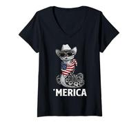 Mujer Python Snake Bandera Americana Bandana Sombrero Cowboy Gafas de Sol Camiseta Cuello V