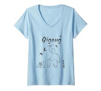 Mujer Qigong Principiante/Qigong Principiantes/Diseño de caligrafía Camiseta Cuello V