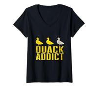 Mujer Quack Addict Duck Hunter Propietario de Pato de Granja Camiseta Cuello V