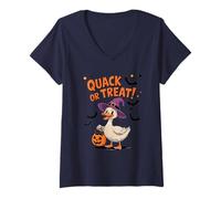 Mujer Quack or Treat Funny Goose Geese Duck Halloween Costume Camiseta Cuello V