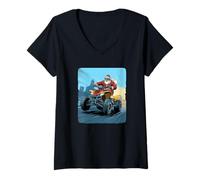 Mujer Quad Racer Santa Claus Viene para Disfraz de Navidad Camiseta Cuello V