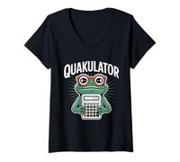 Mujer Quakulator Frog con Calculadora Matemáticas Profesor Humor Camiseta Cuello V