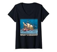Mujer ¿Qué es Kraken Monstruo Marino Pulpo Barco Pirata Juego de Palabras náutico Camiseta Cuello V