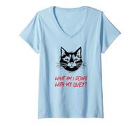 Mujer ¿Qué Estoy Haciendo con mis Vidas? (Funny Cat Graphic) Camiseta Cuello V