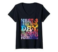 Mujer Qué Hermoso día Respetar los pronombres ajenos LGBT Camiseta Cuello V