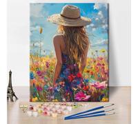 Mujer que lleva un sombrero de paja pintura por números para adultos DIY niñas pintura por números kits de pintura al óleo lienzo kit de pintura al óleo para adultos pintura de dibujo para regalo