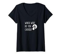 Mujer ¿Qué lobo alimentas? Gráfico novedoso de luna de dos lobos Camiseta Cuello V