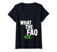 Mujer Qué son las preguntas frecuentes Signo de interrogación divertido Humor Preguntas frecuentes Acrónimo Compañeros de trabajo Camiseta Cuello V
