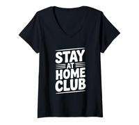 Mujer Quédate en casa Club Vida introvertida Cita Divertida Camiseta Cuello V