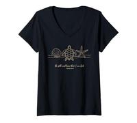 Mujer Quédate quieto y sé Que Soy Dios Ocean Bible Scripture Beach Camiseta Cuello V