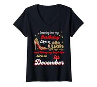 Mujer Queen nació el 1 de diciembre Entrando en mi cumpleaños Camiseta Cuello V