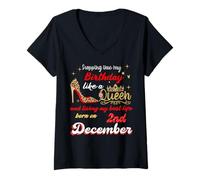 Mujer Queen nació el 2 de diciembre Entrando en mi cumpleaños Camiseta Cuello V