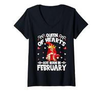 Mujer Queen of Hearts Born In February Poker Legend Birthday GNOME Camiseta Cuello V