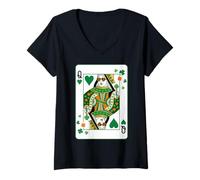 Mujer Queen of Hearts Classic Card Game Irish Saint Patrick's Day Camiseta Cuello V