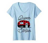 Mujer Queen of The Camper Buffalo Mujer Camper Camping Traveler Camiseta Cuello V